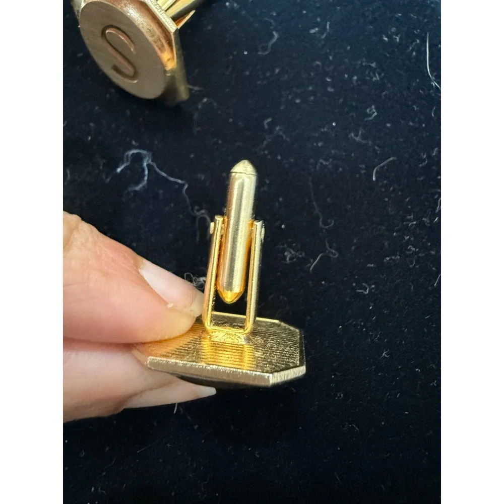Vintage Initial S Cufflinks Two Tone Gold Silver Octagon Monogram Mens Jewelry